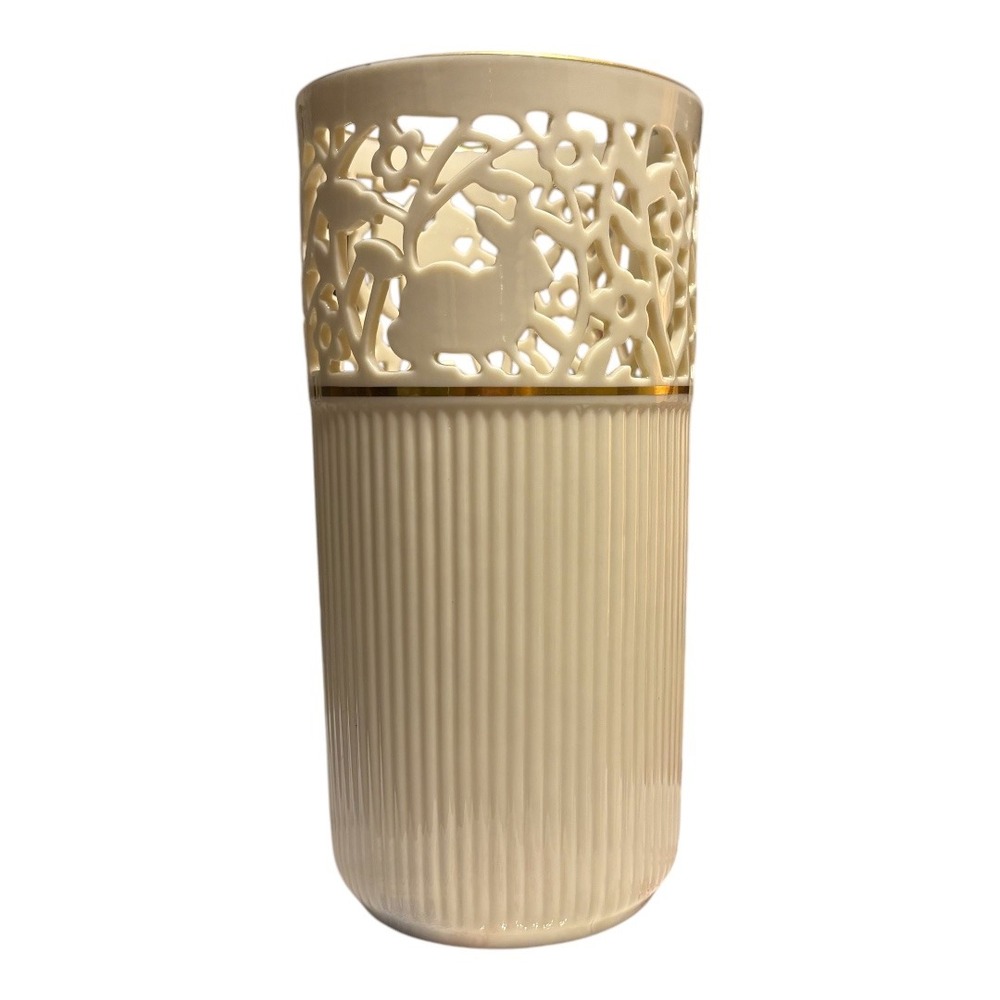 Lenox Ivory Vase Woodland Carved Design Gold‎ Trim Elegant Decor 9" Tall - Picture 2 of 4
